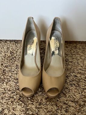 Michael Kors Nude/Tan Peep-Toe Leather Pumps